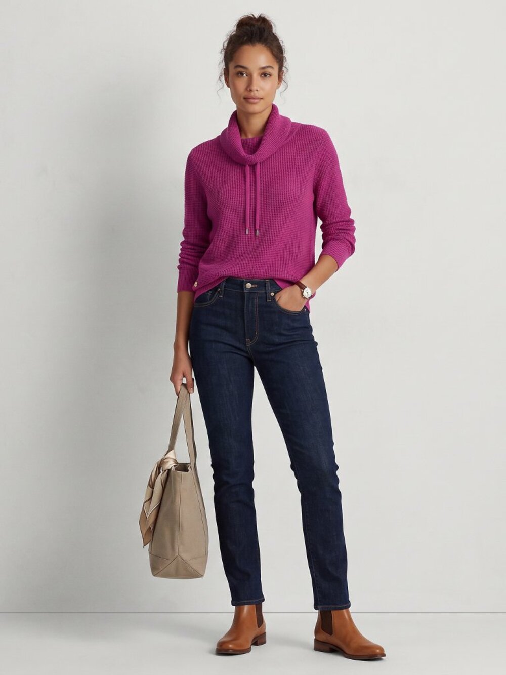 Lauren Ralph Lauren Purple Waffle Knit Cowl Neck Sweater XL